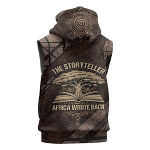 Chinua Achebe Sleeveless Zip Hoodie with Tribal Symbol Design, The Storyteller Quote and Africa Wrote Back - African Pride