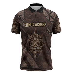 Chinua Achebe Zipper Polo Shirt with Tribal Symbol Design, The Storyteller Quote and Africa Wrote Back - African Pride