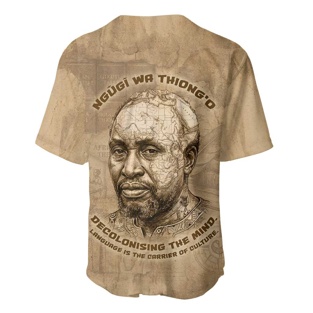 Ngugi wa Thiong O Baseball Jersey Vintage Map Ancient African Library - Decolonising the Mind - African Pride