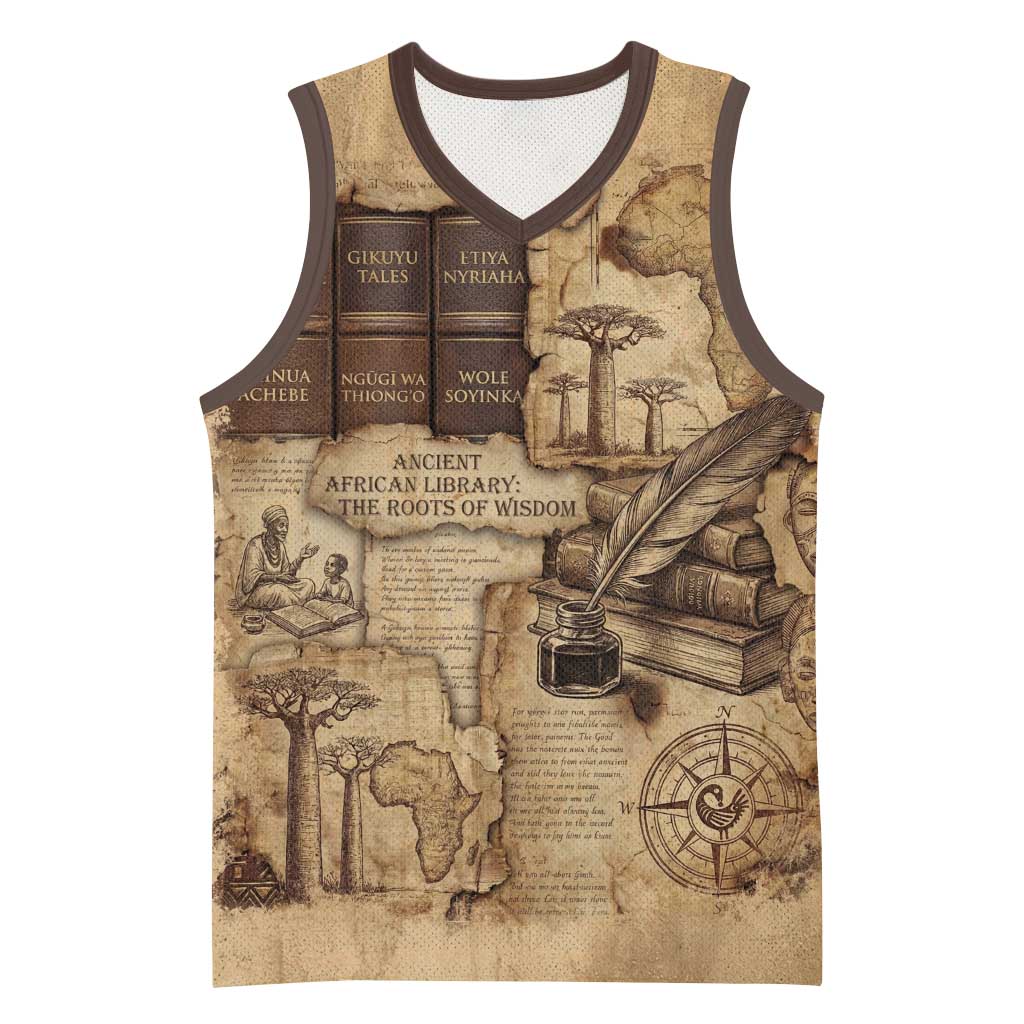 Ngugi wa Thiong O Basketball Jersey Vintage Map Ancient African Library - Decolonising the Mind - African Pride