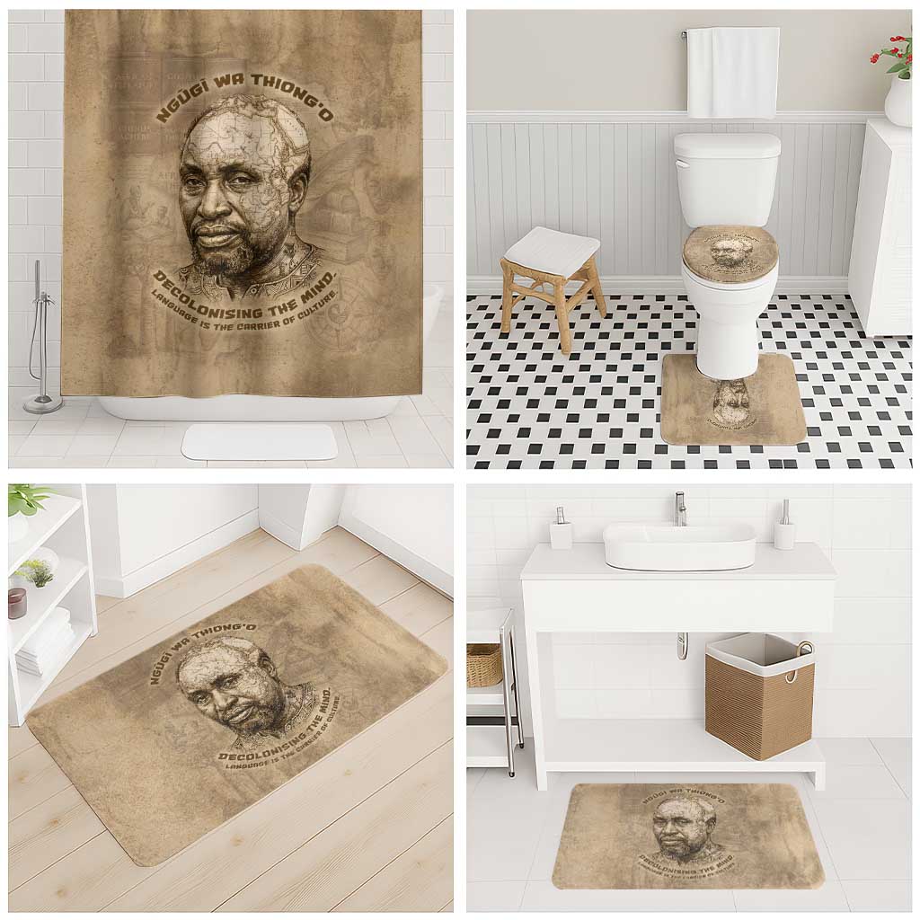 Ngugi wa Thiong O Bathroom Set Vintage Map Ancient African Library - Decolonising the Mind - African Pride
