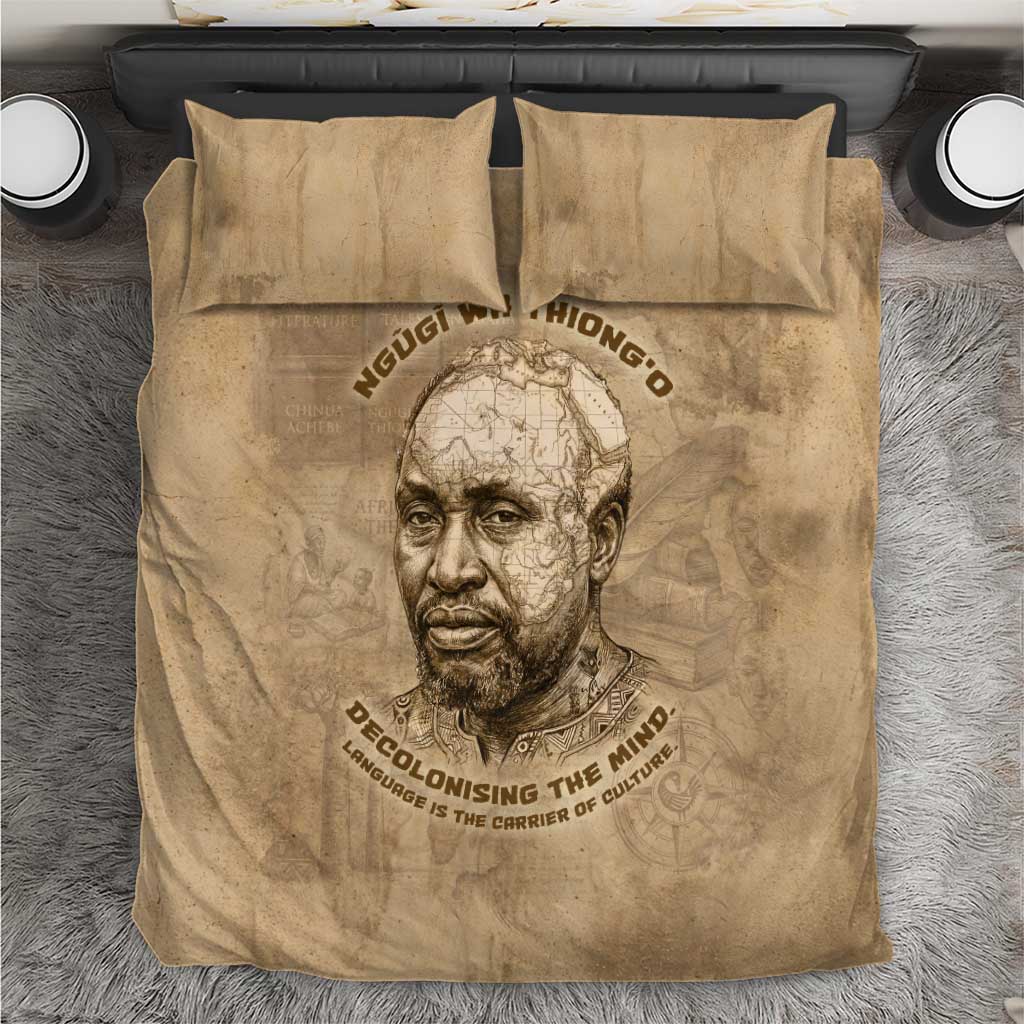 Ngugi wa Thiong O Bedding Set Vintage Map Ancient African Library - Decolonising the Mind - African Pride