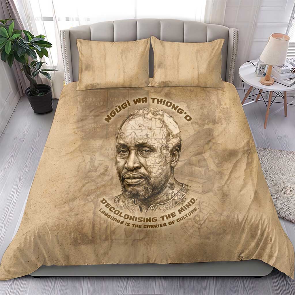 Ngugi wa Thiong O Bedding Set Vintage Map Ancient African Library - Decolonising the Mind - African Pride