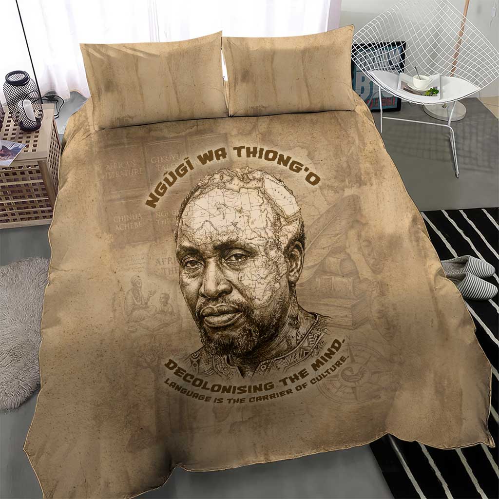 Ngugi wa Thiong O Bedding Set Vintage Map Ancient African Library - Decolonising the Mind - African Pride