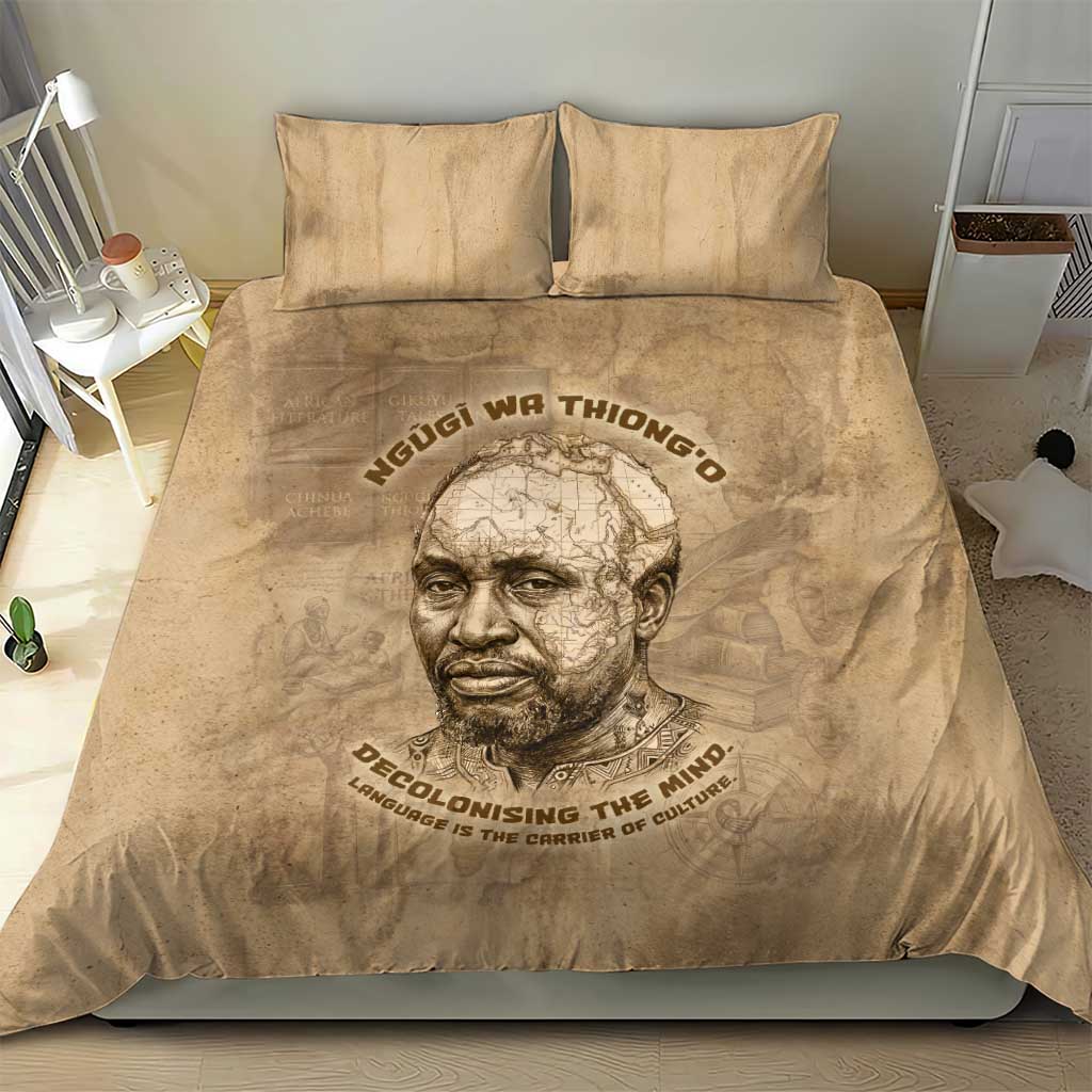Ngugi wa Thiong O Bedding Set Vintage Map Ancient African Library - Decolonising the Mind - African Pride