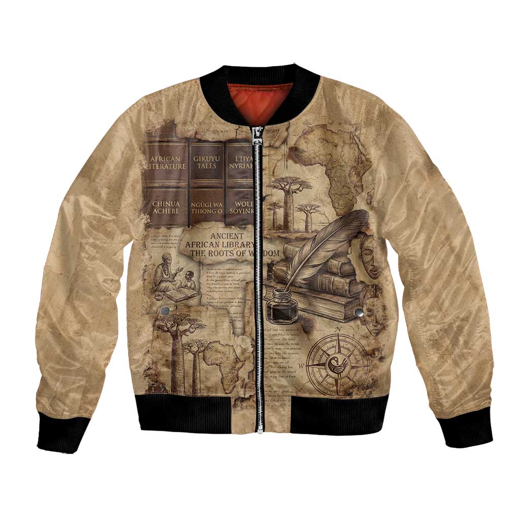 Ngugi wa Thiong O Bomber Jacket Vintage Map Ancient African Library - Decolonising the Mind - African Pride