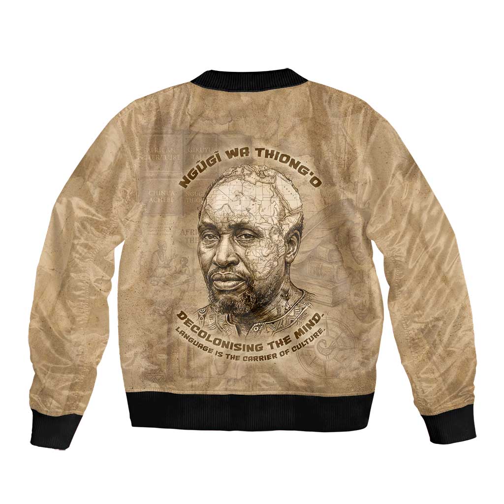Ngugi wa Thiong O Bomber Jacket Vintage Map Ancient African Library - Decolonising the Mind - African Pride