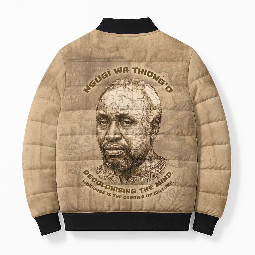 Ngugi wa Thiong O Bomber Puffer Jacket Vintage Map Ancient African Library - Decolonising the Mind - African Pride