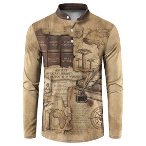 Ngugi wa Thiong O Button Sweatshirt Vintage Map Ancient African Library - Decolonising the Mind