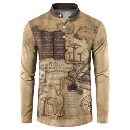 Ngugi wa Thiong O Button Sweatshirt Vintage Map Ancient African Library - Decolonising the Mind