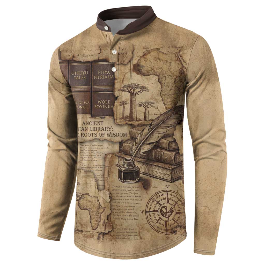 Ngugi wa Thiong O Button Sweatshirt Vintage Map Ancient African Library - Decolonising the Mind