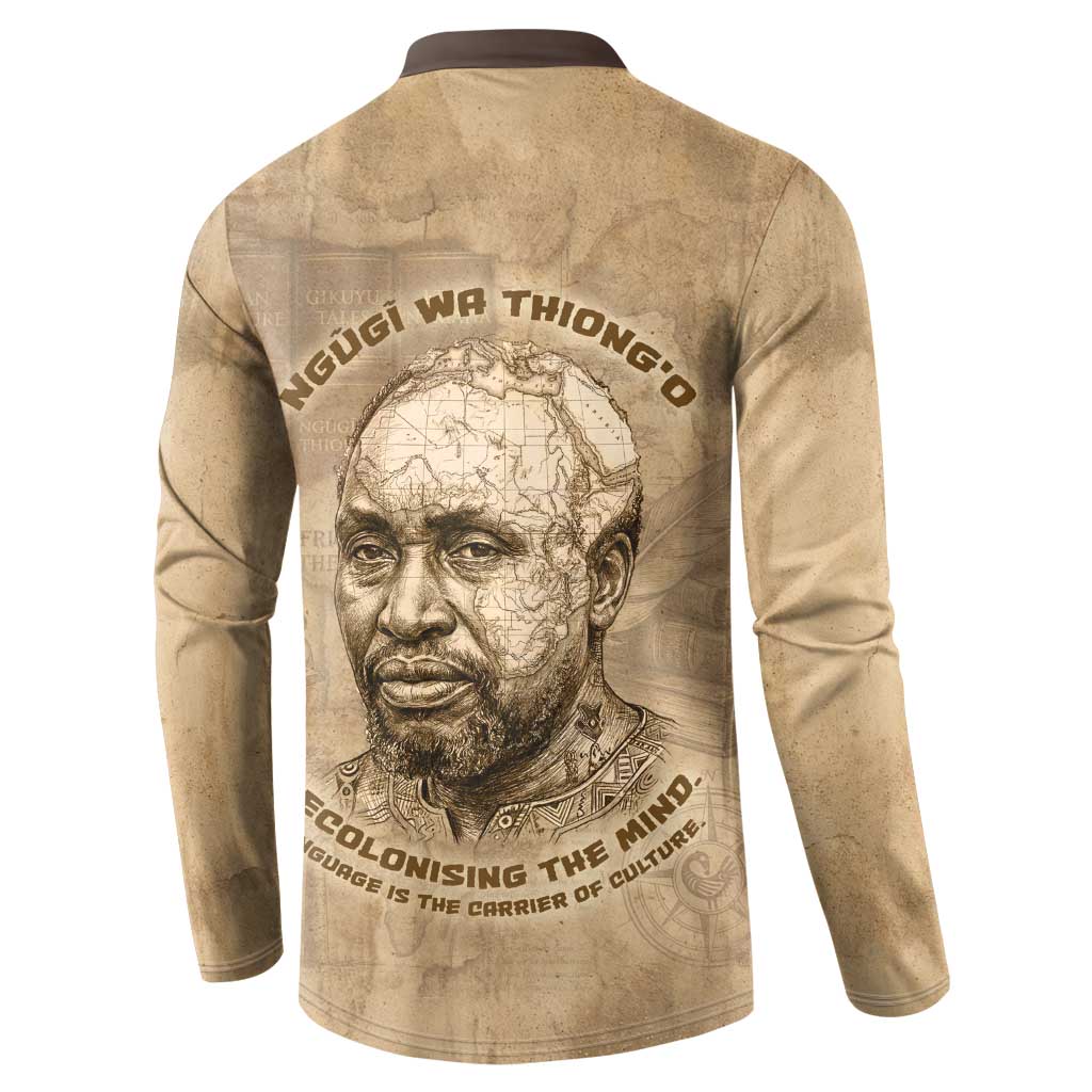 Ngugi wa Thiong O Button Sweatshirt Vintage Map Ancient African Library - Decolonising the Mind