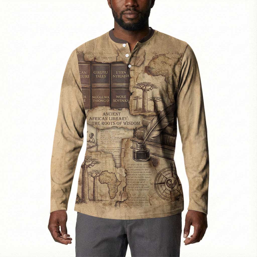 Ngugi wa Thiong O Button Sweatshirt Vintage Map Ancient African Library - Decolonising the Mind