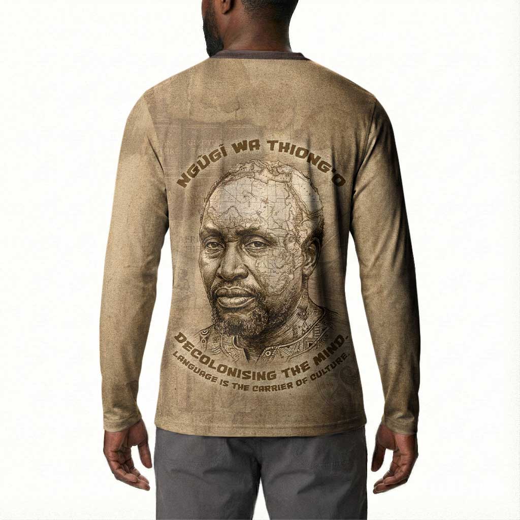 Ngugi wa Thiong O Button Sweatshirt Vintage Map Ancient African Library - Decolonising the Mind