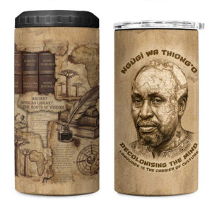 Ngugi wa Thiong O 4 in 1 Can Cooler Tumbler Vintage Map Ancient African Library - Decolonising the Mind - African Pride