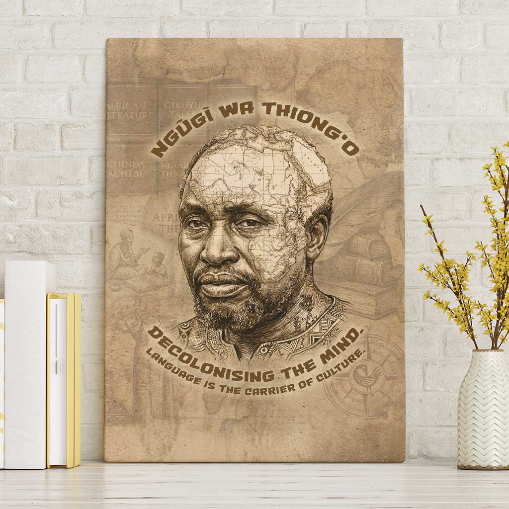 Ngugi wa Thiong O Canvas Wall Art Vintage Map Ancient African Library - Decolonising the Mind - African Pride