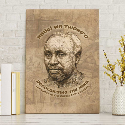 Ngugi wa Thiong O Canvas Wall Art Vintage Map Ancient African Library - Decolonising the Mind - African Pride