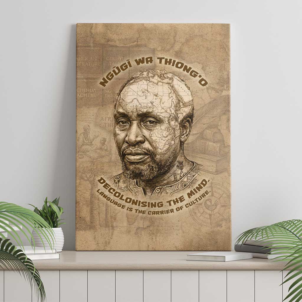 Ngugi wa Thiong O Canvas Wall Art Vintage Map Ancient African Library - Decolonising the Mind - African Pride