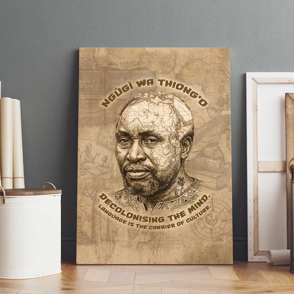 Ngugi wa Thiong O Canvas Wall Art Vintage Map Ancient African Library - Decolonising the Mind - African Pride