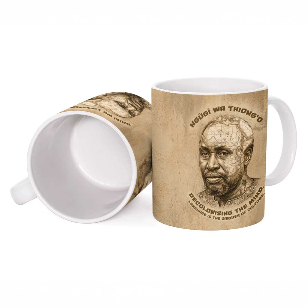 Ngugi wa Thiong O Ceramic Mug Vintage Map Ancient African Library - Decolonising the Mind - African Pride