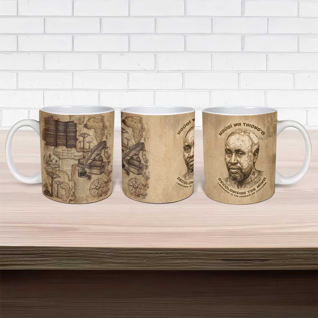 Ngugi wa Thiong O Ceramic Mug Vintage Map Ancient African Library - Decolonising the Mind - African Pride