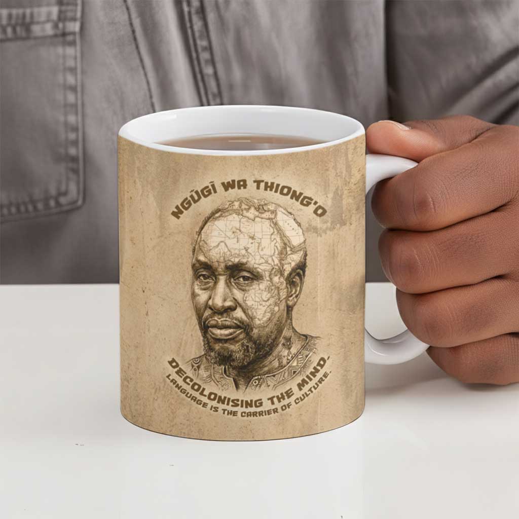 Ngugi wa Thiong O Ceramic Mug Vintage Map Ancient African Library - Decolonising the Mind - African Pride