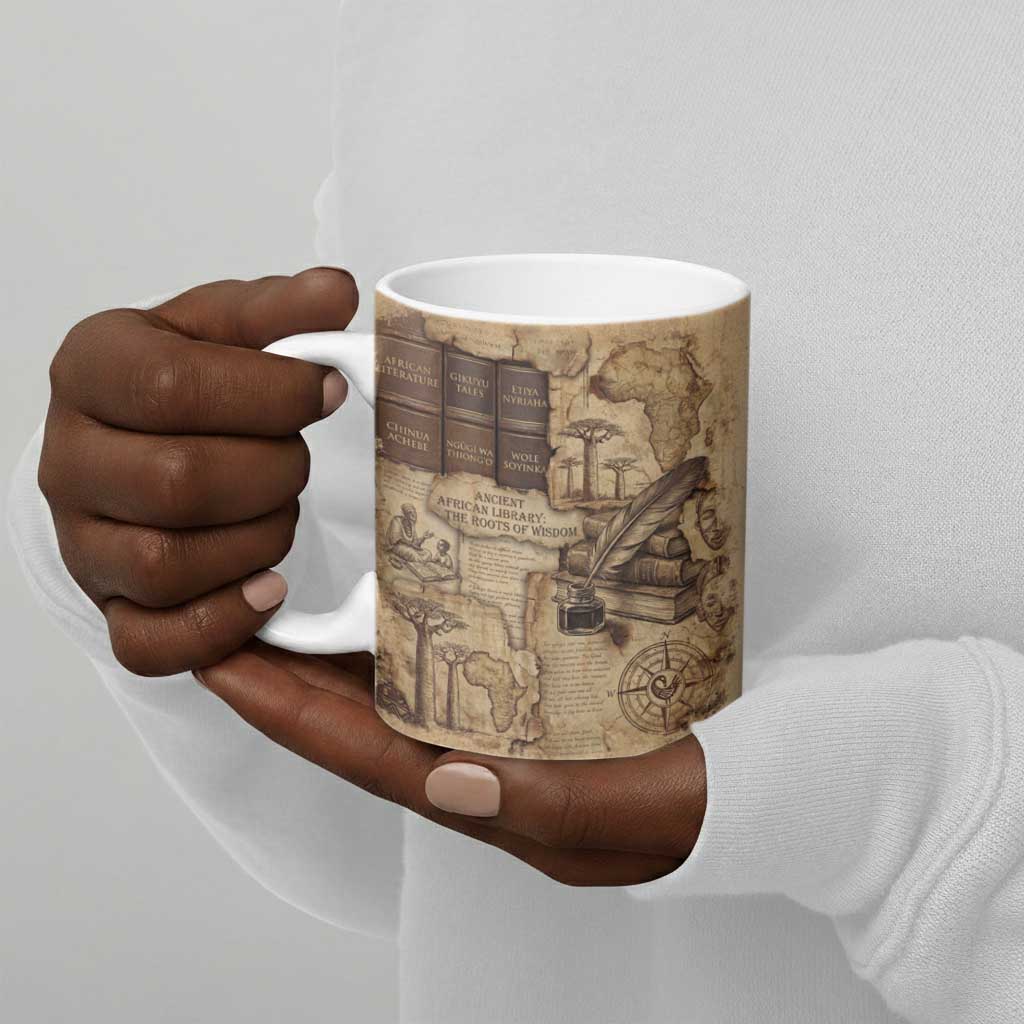 Ngugi wa Thiong O Ceramic Mug Vintage Map Ancient African Library - Decolonising the Mind - African Pride