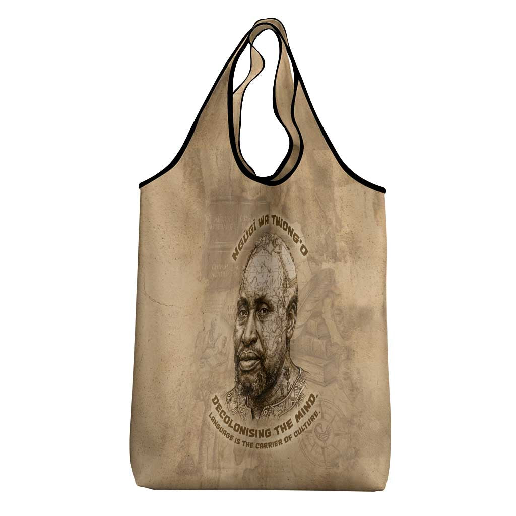 Ngugi wa Thiong O Grocery Bag Vintage Map Ancient African Library - Decolonising the Mind - African Pride
