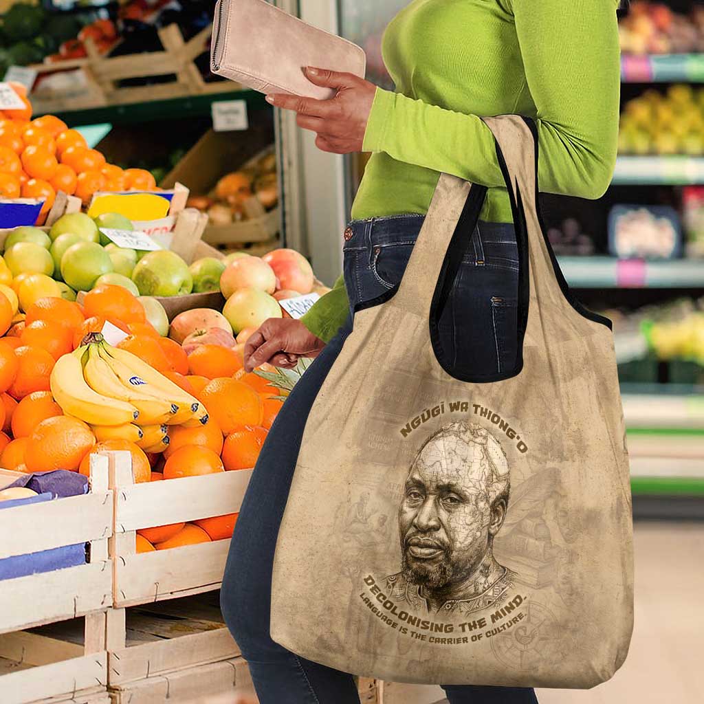 Ngugi wa Thiong O Grocery Bag Vintage Map Ancient African Library - Decolonising the Mind - African Pride