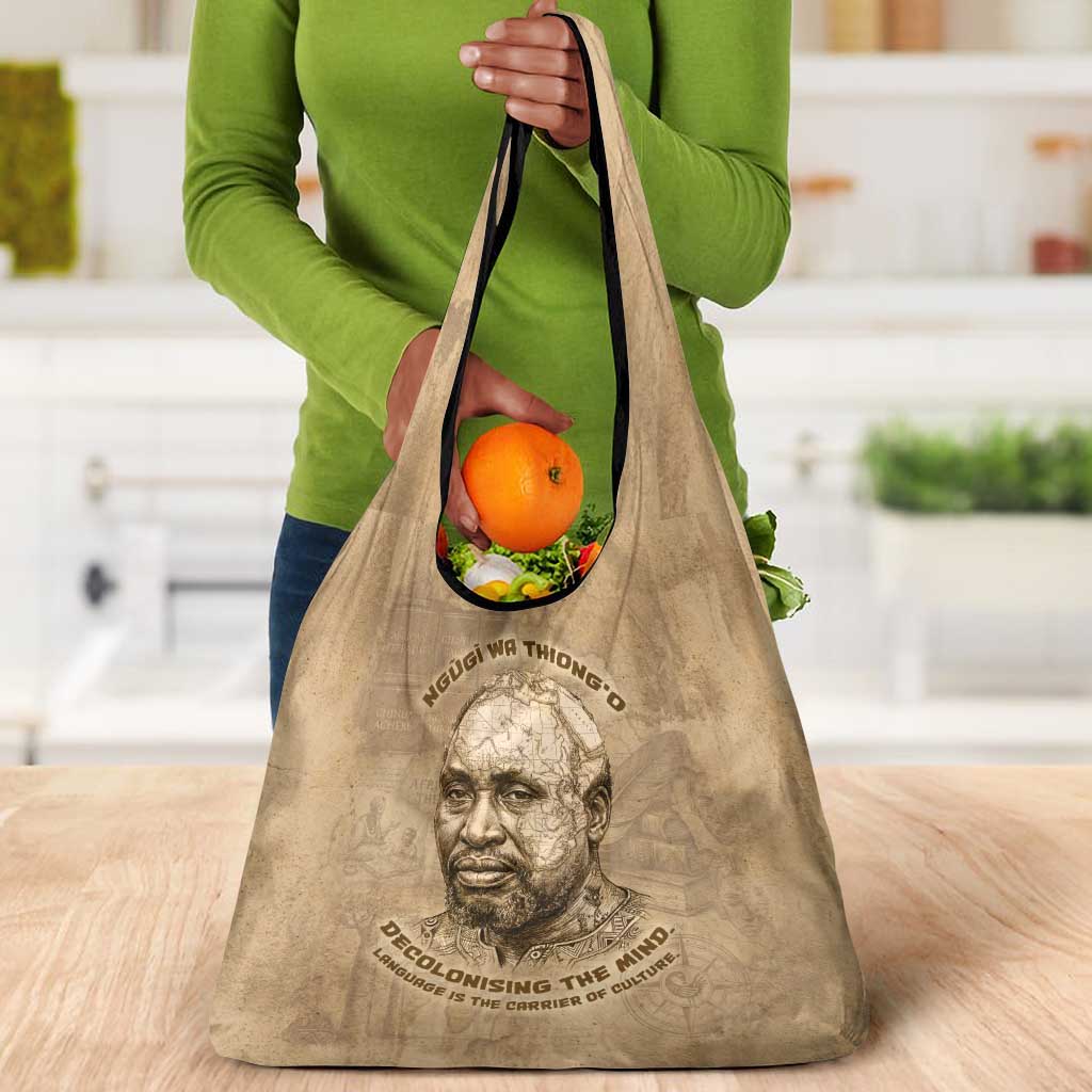 Ngugi wa Thiong O Grocery Bag Vintage Map Ancient African Library - Decolonising the Mind - African Pride