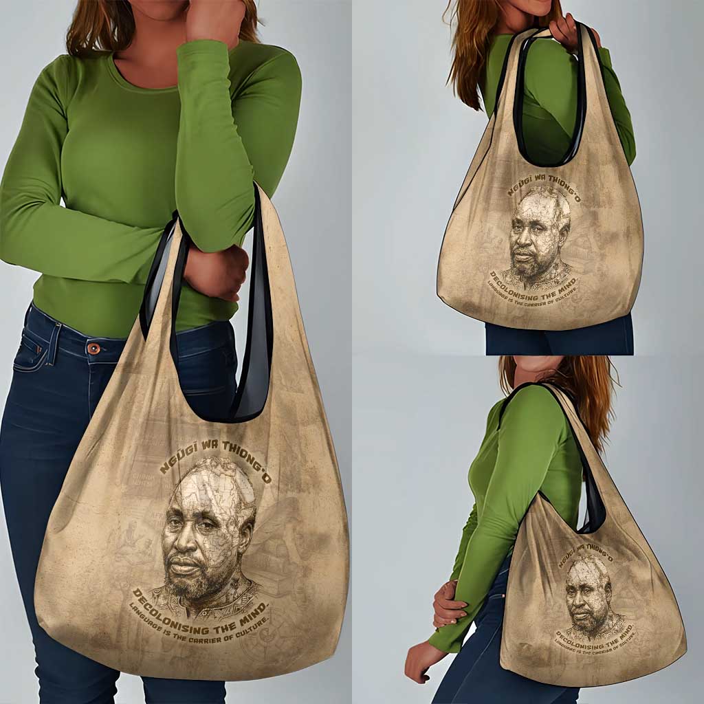 Ngugi wa Thiong O Grocery Bag Vintage Map Ancient African Library - Decolonising the Mind - African Pride