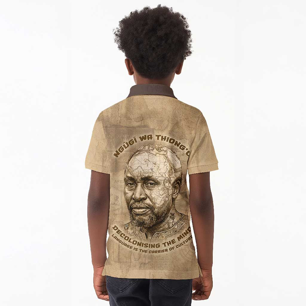 Ngugi wa Thiong O Kid Polo Shirt Vintage Map Ancient African Library - Decolonising the Mind - African Pride