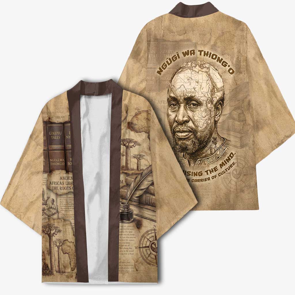 Ngugi wa Thiong O Kimono Vintage Map Ancient African Library - Decolonising the Mind - African Pride
