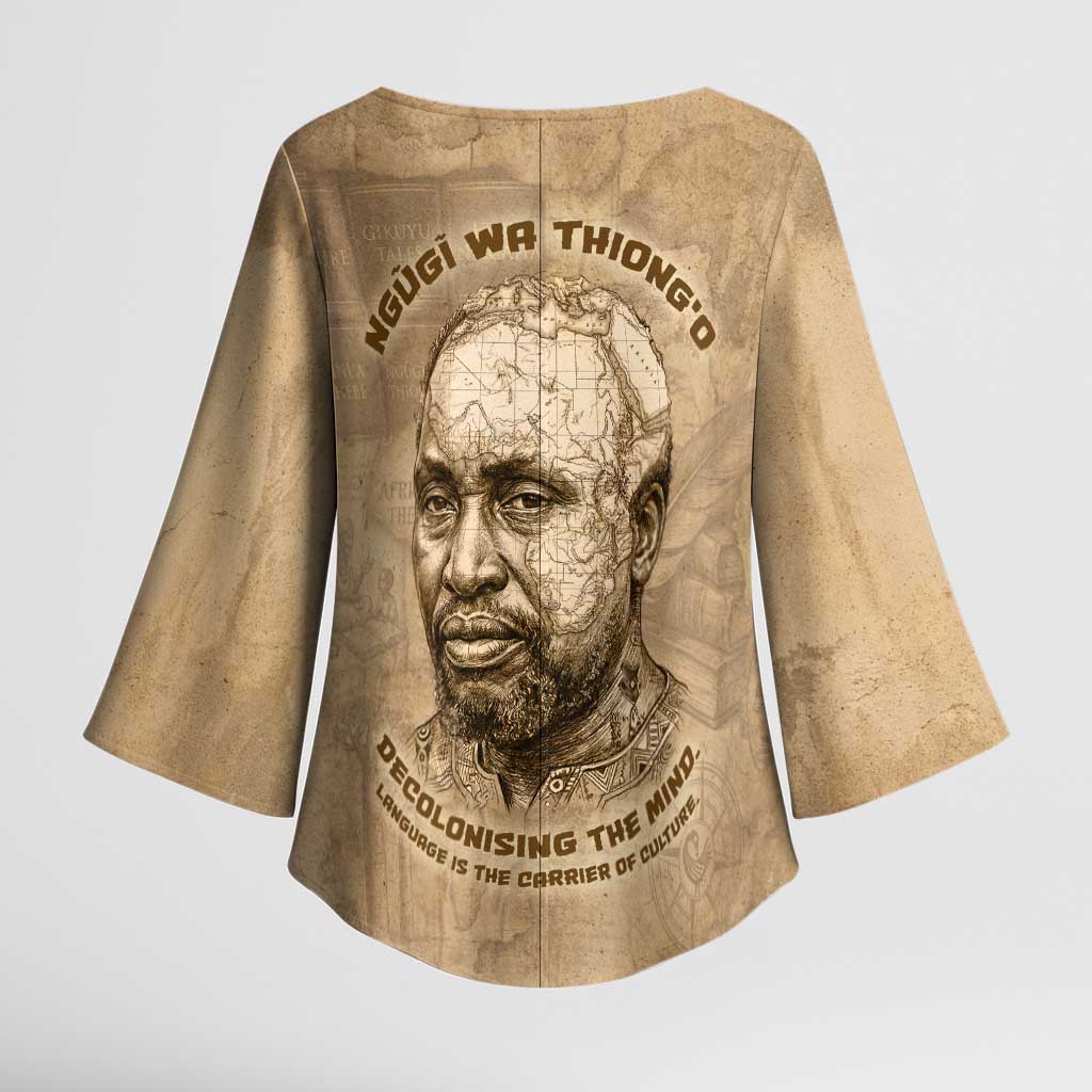Ngugi wa Thiong O Kimono Sleeve Blouse Vintage Map Ancient African Library - Decolonising the Mind - African Pride