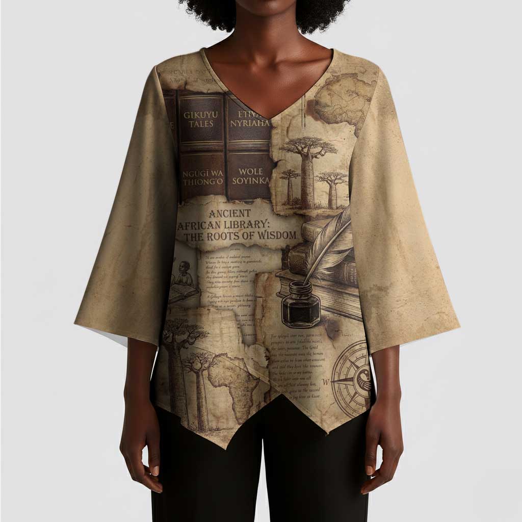 Ngugi wa Thiong O Kimono Sleeve Blouse Vintage Map Ancient African Library - Decolonising the Mind - African Pride