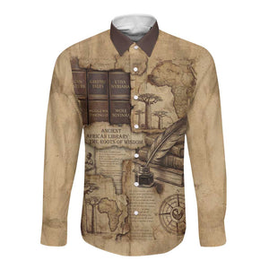 Ngugi wa Thiong O Long Sleeve Button Shirt Vintage Map Ancient African Library - Decolonising the Mind - African Pride