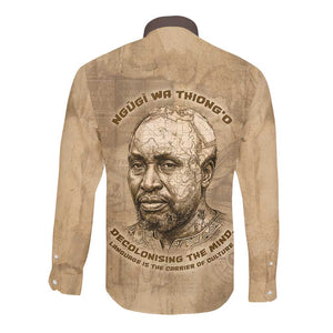 Ngugi wa Thiong O Long Sleeve Button Shirt Vintage Map Ancient African Library - Decolonising the Mind - African Pride