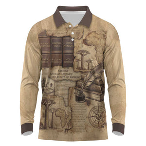 Ngugi wa Thiong O Long Sleeve Polo Shirt Vintage Map Ancient African Library - Decolonising the Mind - African Pride