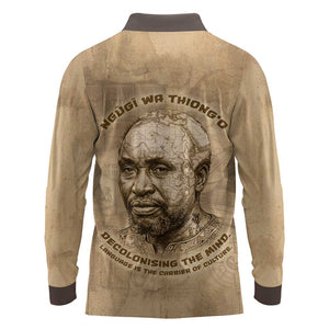 Ngugi wa Thiong O Long Sleeve Polo Shirt Vintage Map Ancient African Library - Decolonising the Mind - African Pride