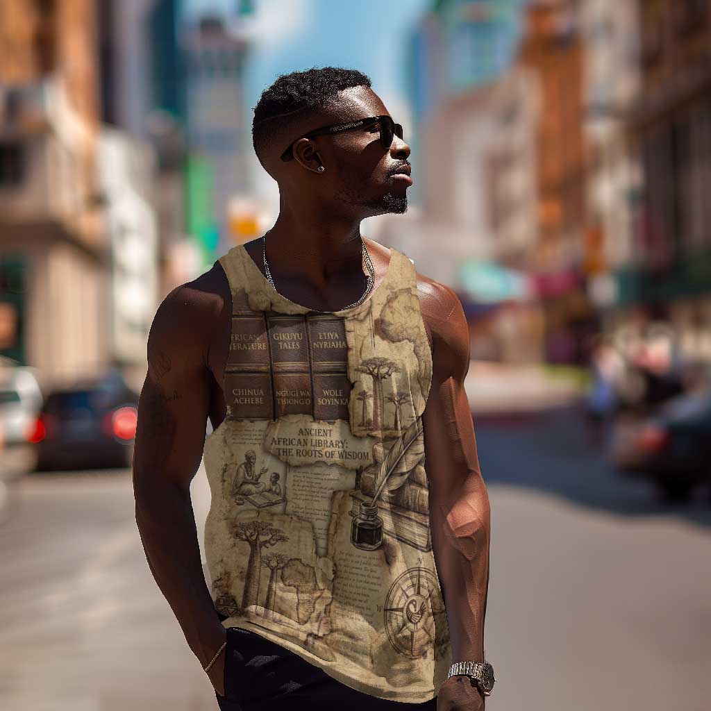 Ngugi wa Thiong O Men Tank Top Vintage Map Ancient African Library - Decolonising the Mind - African Pride