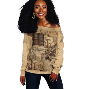 Ngugi wa Thiong O Off Shoulder Sweater Vintage Map Ancient African Library - Decolonising the Mind - African Pride