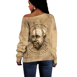 Ngugi wa Thiong O Off Shoulder Sweater Vintage Map Ancient African Library - Decolonising the Mind - African Pride