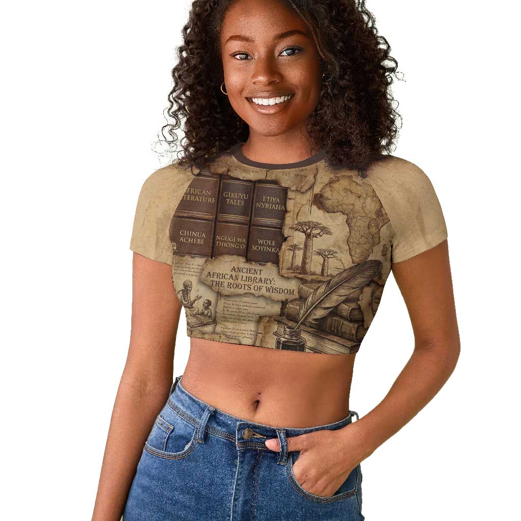 Ngugi wa Thiong O Raglan Cropped T shirt Vintage Map Ancient African Library - Decolonising the Mind - African Pride