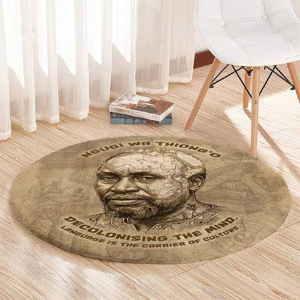 Ngugi wa Thiong O Round Carpet Vintage Map Ancient African Library - Decolonising the Mind - African Pride