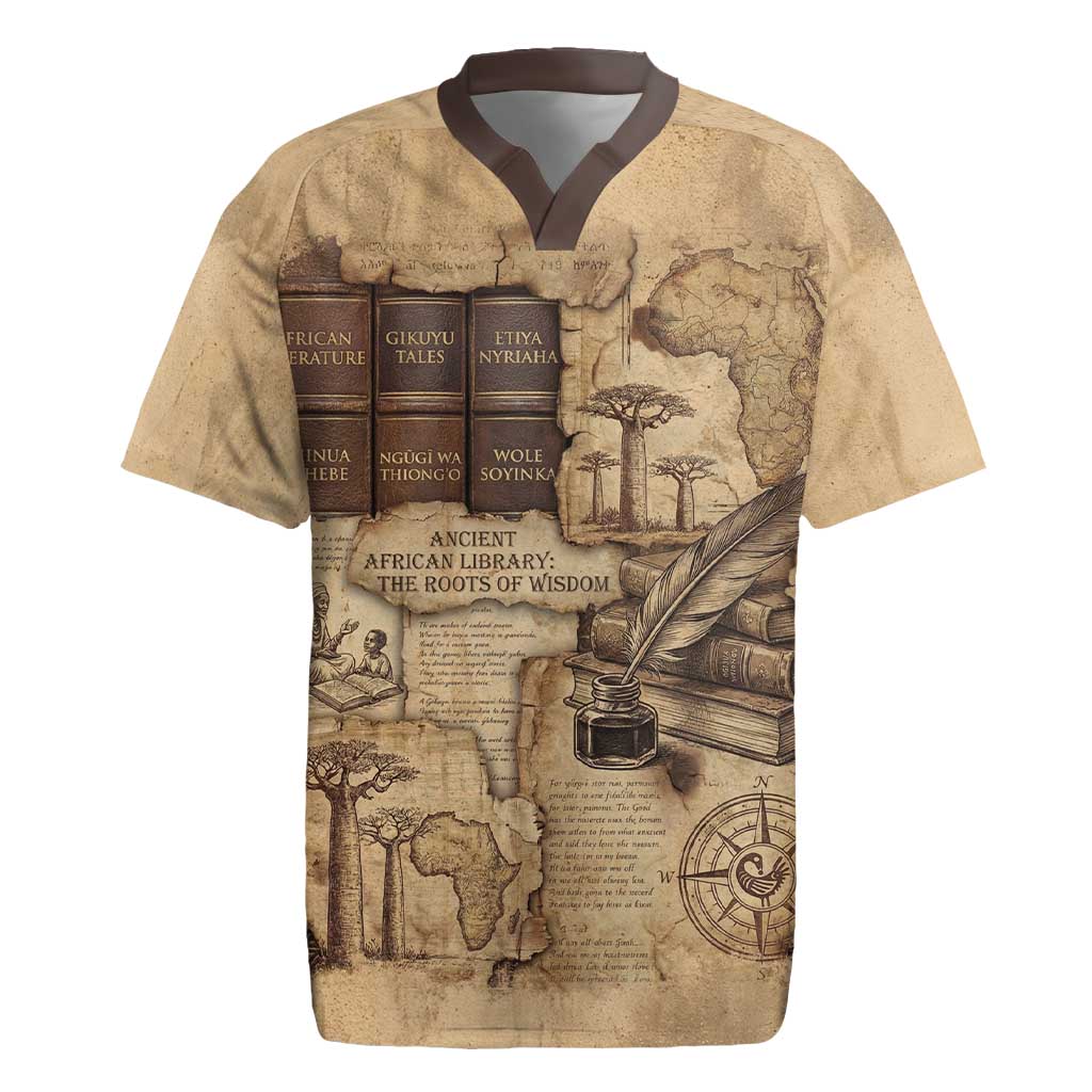 Ngugi wa Thiong O Rugby Jersey Vintage Map Ancient African Library - Decolonising the Mind - African Pride