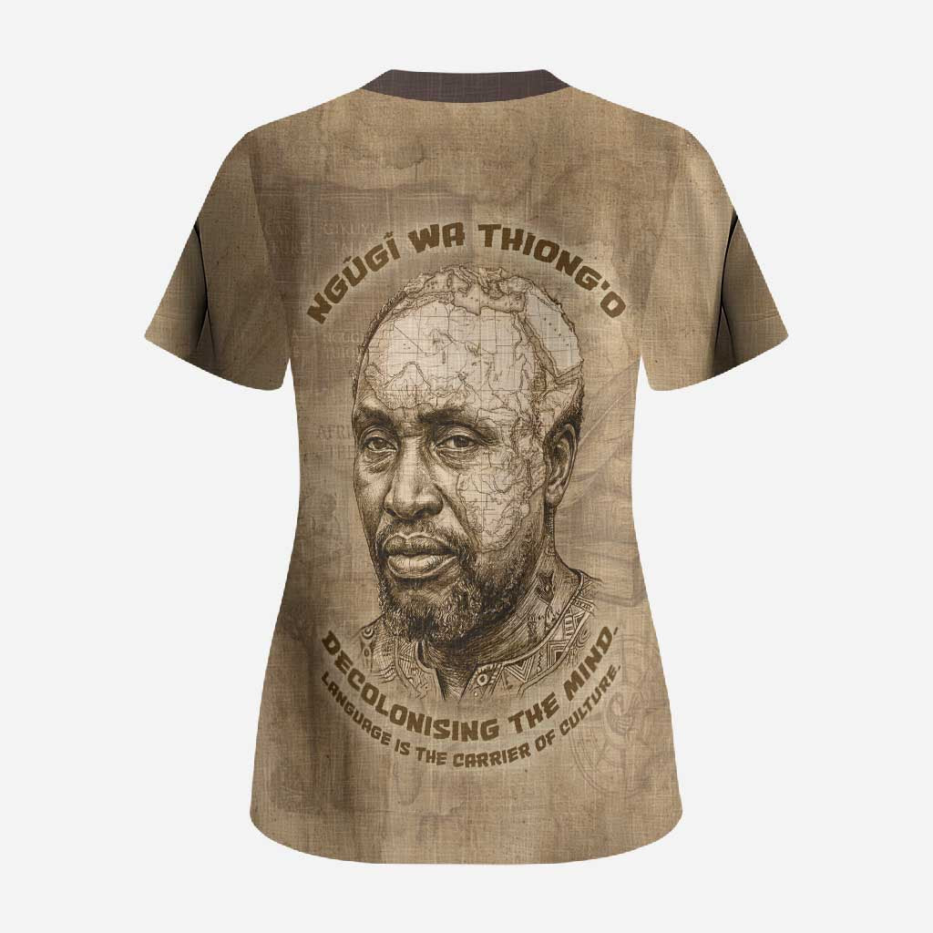 Ngugi wa Thiong O Scrub Top Vintage Map Ancient African Library - Decolonising the Mind - African Pride