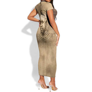 Ngugi wa Thiong O Short Sleeve Bodycon Dress Vintage Map Ancient African Library - Decolonising the Mind - African Pride
