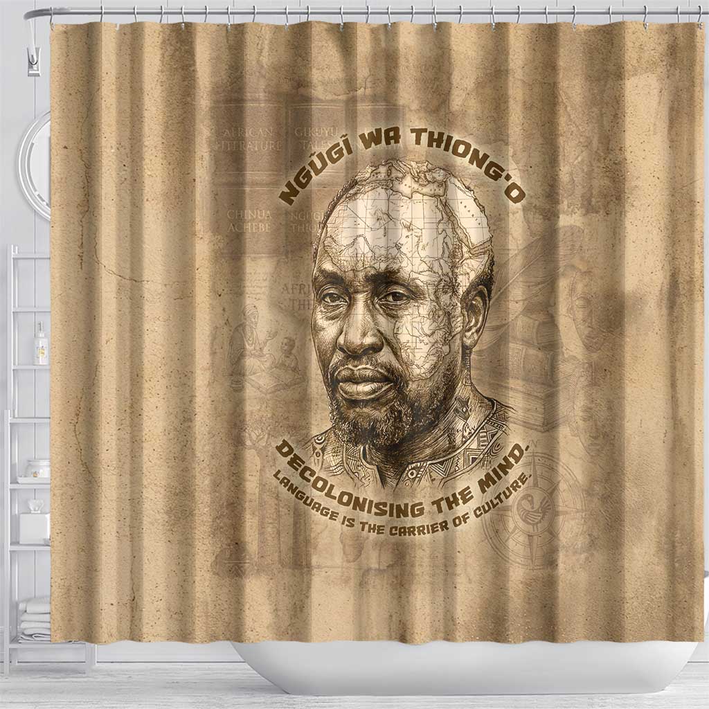 Ngugi wa Thiong O Shower Curtain Vintage Map Ancient African Library - Decolonising the Mind - African Pride