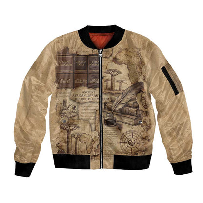 Ngugi wa Thiong O Sleeve Zip Bomber Jacket Vintage Map Ancient African Library - Decolonising the Mind - African Pride