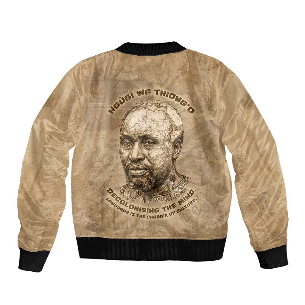 Ngugi wa Thiong O Sleeve Zip Bomber Jacket Vintage Map Ancient African Library - Decolonising the Mind - African Pride
